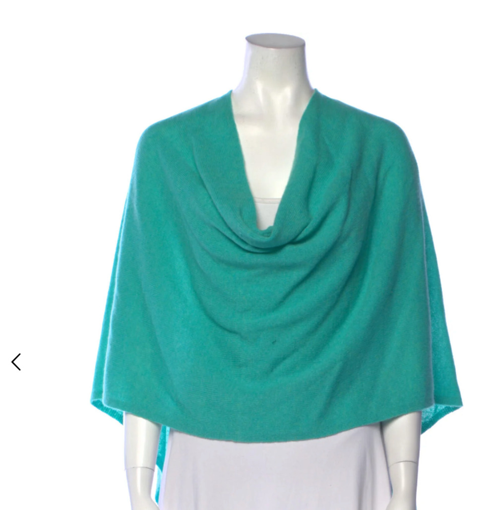 Letarte Cashmere Cowl Neck Sweater Teal Turquoise Shawl Sleeveless